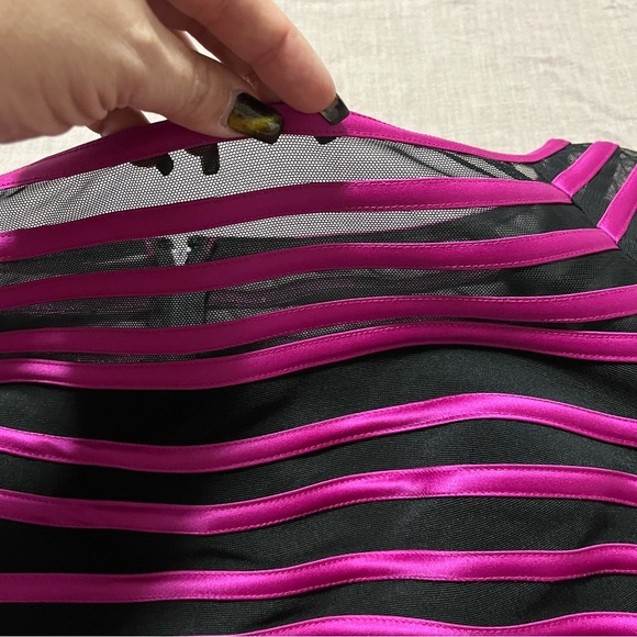 JS Collections sheer purple and black striped corset top size 12 boat neck party - Picture 4 of 6